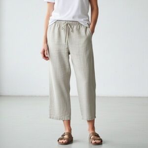 H&M Beige Linen Blend Wide-Leg Cropped Pants XXL